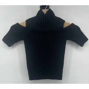 Express Sweater Womens S Black Short Sleeve Cold Shoulder Turtle Neck Wool Blend